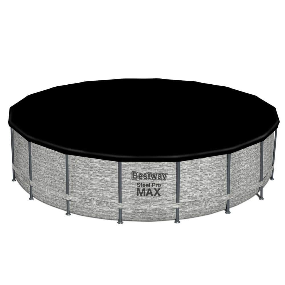 Bestway Flowclear PVC Round 18 Foot Pool Cover for Above Ground Frame Pools with Drain Holes and Secure Tie-Down Ropes, Black (Cover Only)