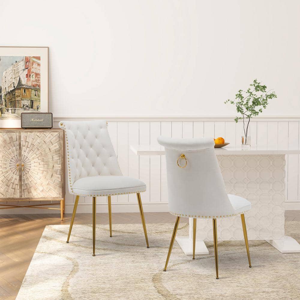 Clihome  Modern Velvet Upholstered Featured Dining Chairs (Set of 2) Beige