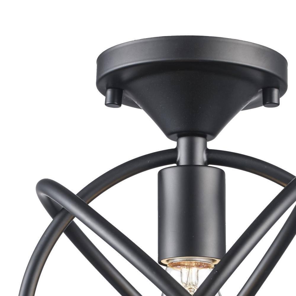 Viewridge 10 in. 1-Light Black Semi-Flush Mount Ceiling Light Fixture with Metal Globe Shade
