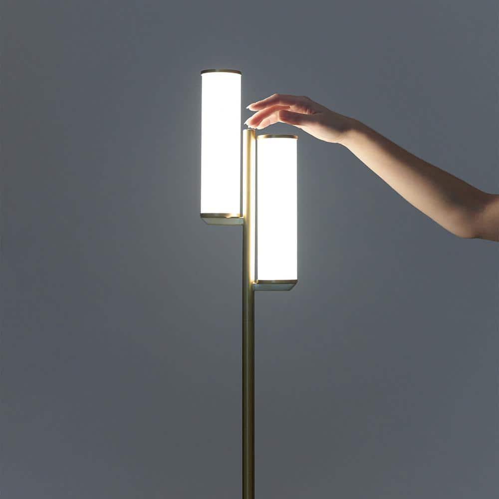 Brightech Gemini 64 in. Industrial 2-Light 3-Way Dimming LED Floor Lamp with 2 Glass Cylinder Shades