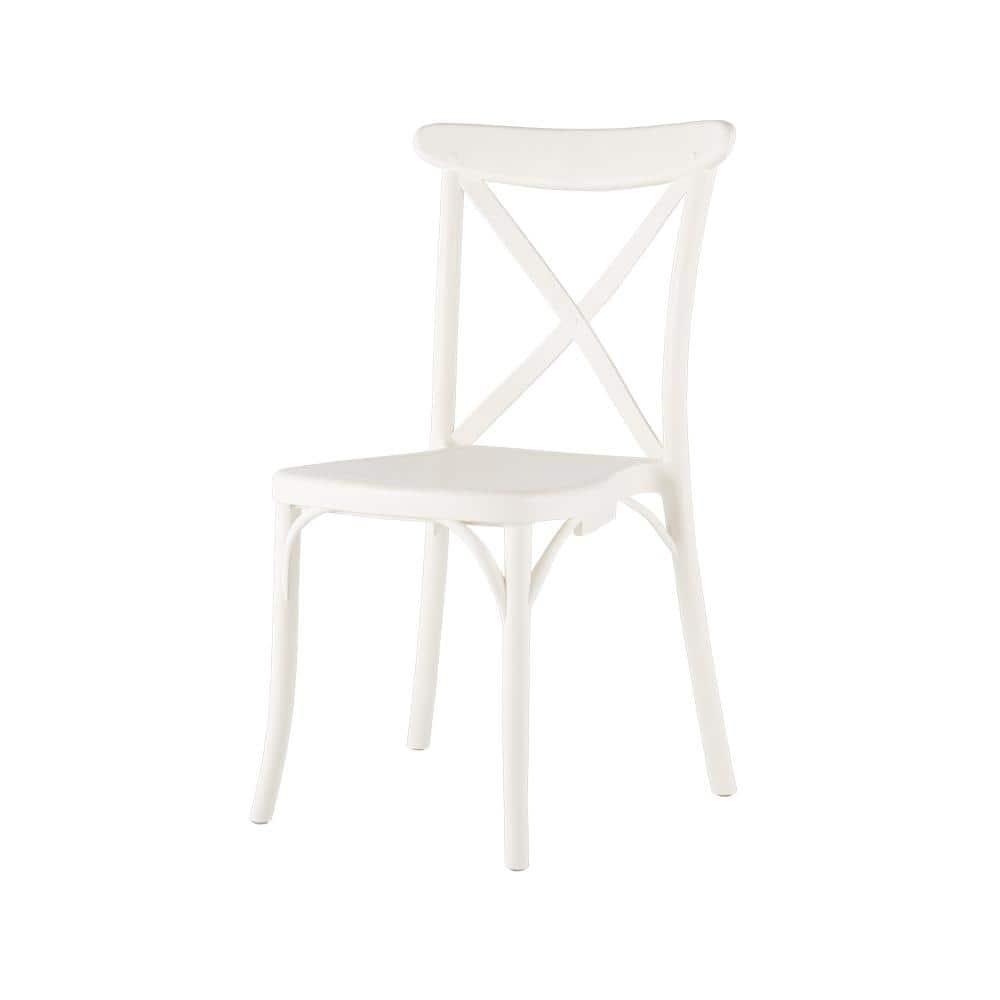 Strata Furniture Traditional Polypropylene Patio X-Chair in White (Set of 2)