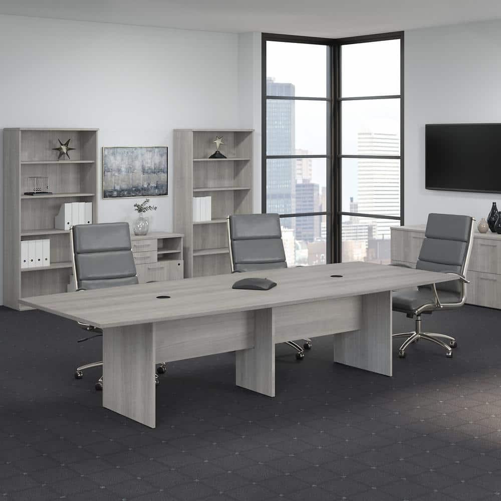 BBF 120W x 48D Boat Shaped Conference Table with Wood Base