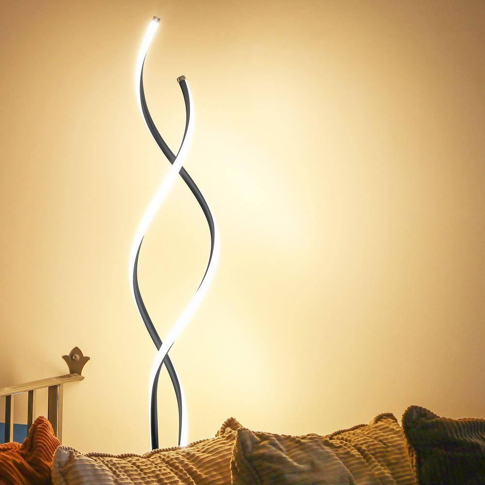 Brightech Embrace 40–60" 2-in-1 Modern LED Spiral Floor and Table Lamp with Black Finish, Adjustable Height, and Built-In 3-Way Dimmer