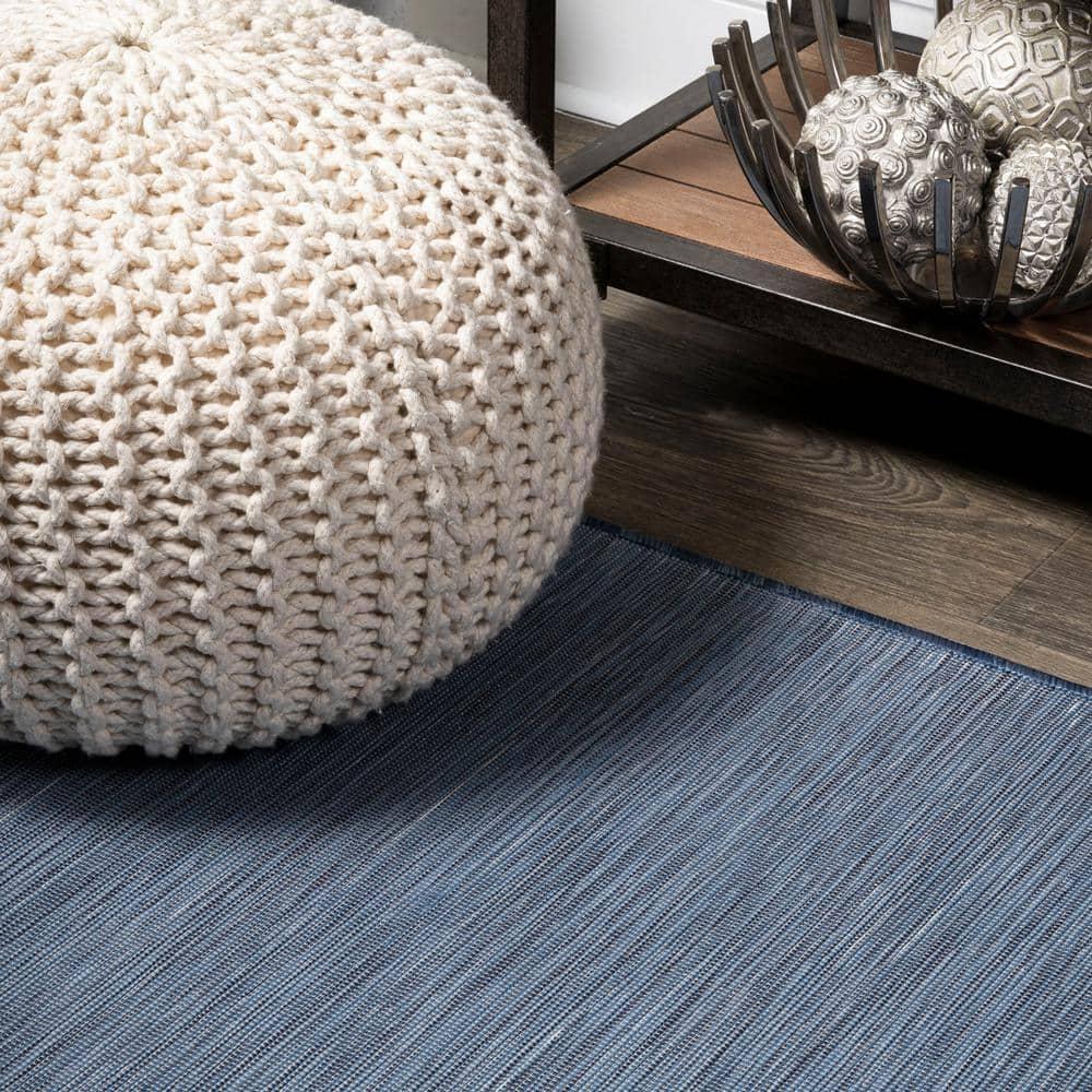 9'x12' Ethan Modern Flatweave Solid  Area Rug, Blue - JONATHAN Y