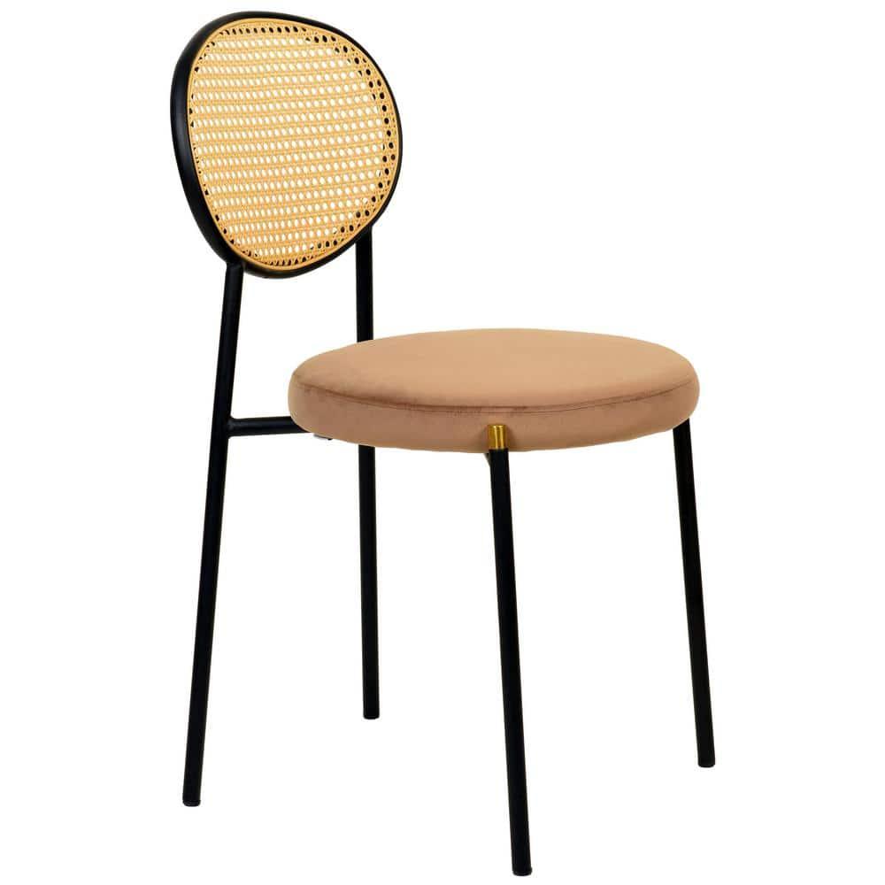 LeisureMod Euston Set of 2 Modern Dining Chairs with Wicker Back and Velvet Seat, Indoor Kitchen, Dining Room, Home, Contemporary Side Chair Seating