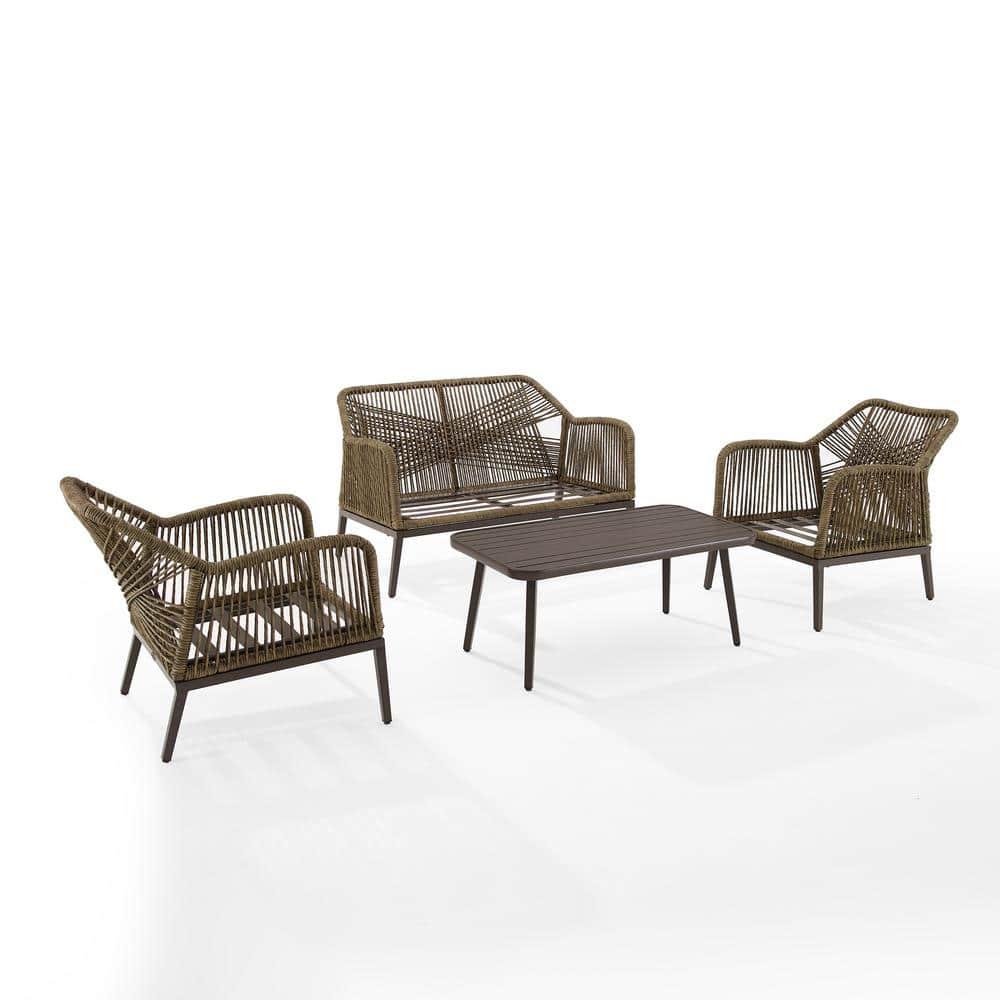 Haven 4pc Outdoor Wicker Conversation Set: Weather-Resistant, Steel Frame, Polyester Cushions - Crosley