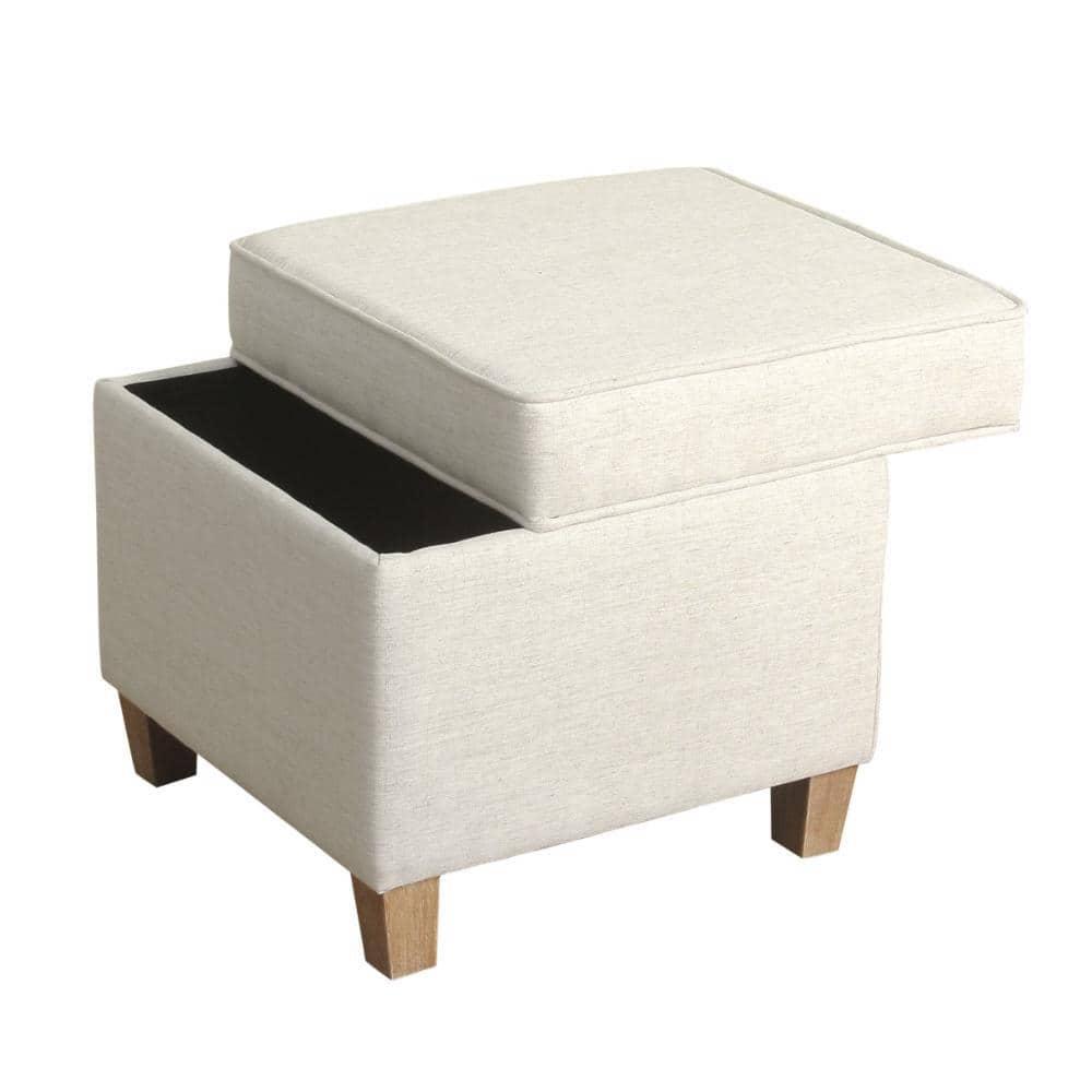 Benzara Geometric Patterned Square Wooden Ottoman with Lift Off Lid Storage, Orange and Cream-Color:White And Brown