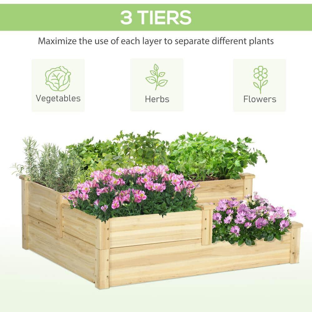 Gracie Oaks 3 Tier Raised Garden Bed, Outdoor Planter Box, Wooden Garden Box with Open Bottom for Growing Vegetables, Herbs, Flowers