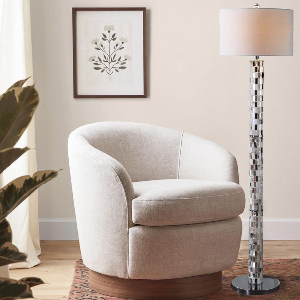 JONATHAN Y JYL1057A Liam 63.5" Seashell Mosaic LED Floor Lamp, Coastal, Traditional for living room, dinning room, bedroom, office Bulb Included, Cream