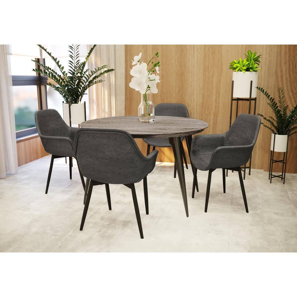 LeisureMod Ravenna Modern Round Wood 47" Dining Table with Metal Legs - Sleek Design, Perfect for Dining Rooms, Weathered Oak