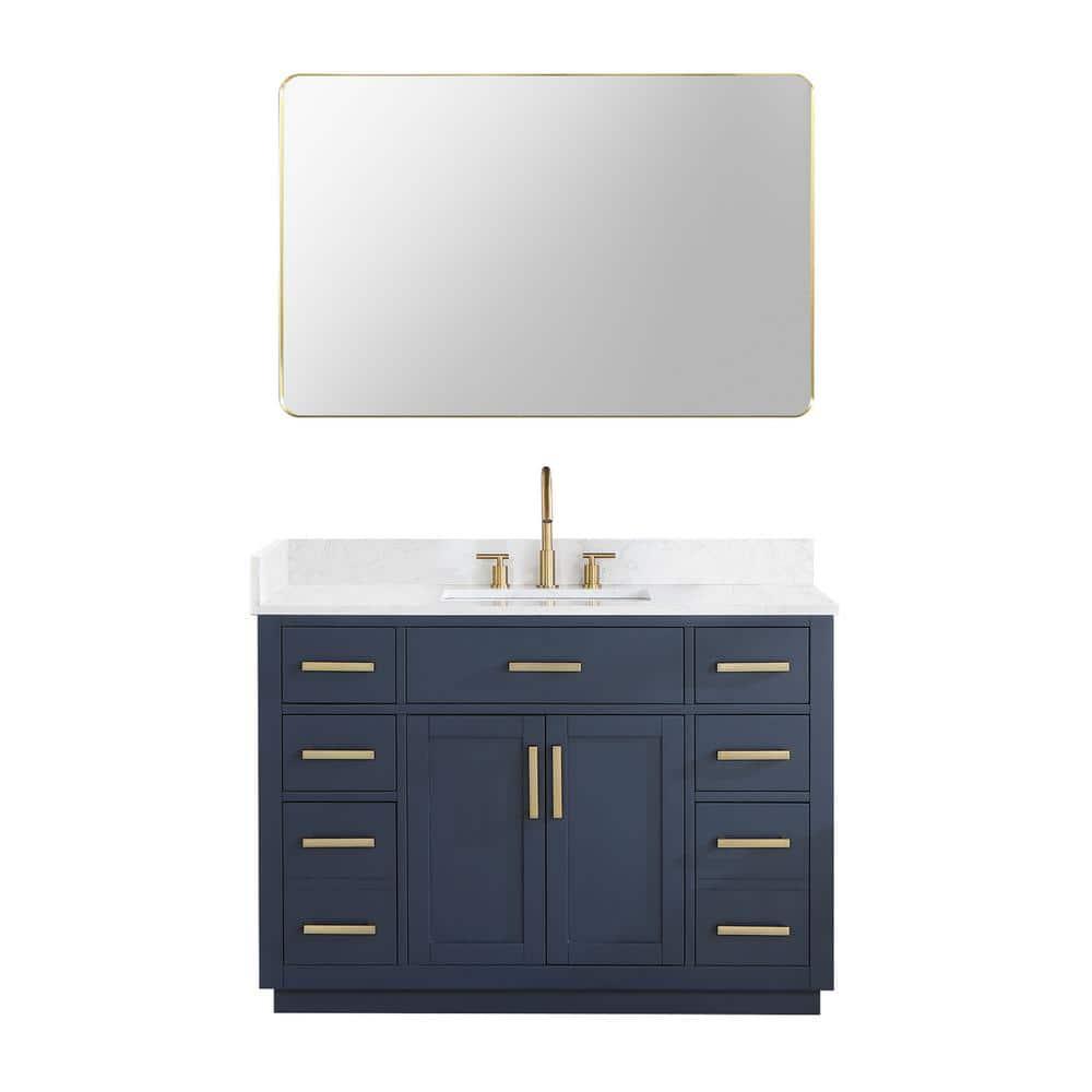 Gavino 48" Wood Vanity in Royal Blue with Composite Stone Top and Mirror