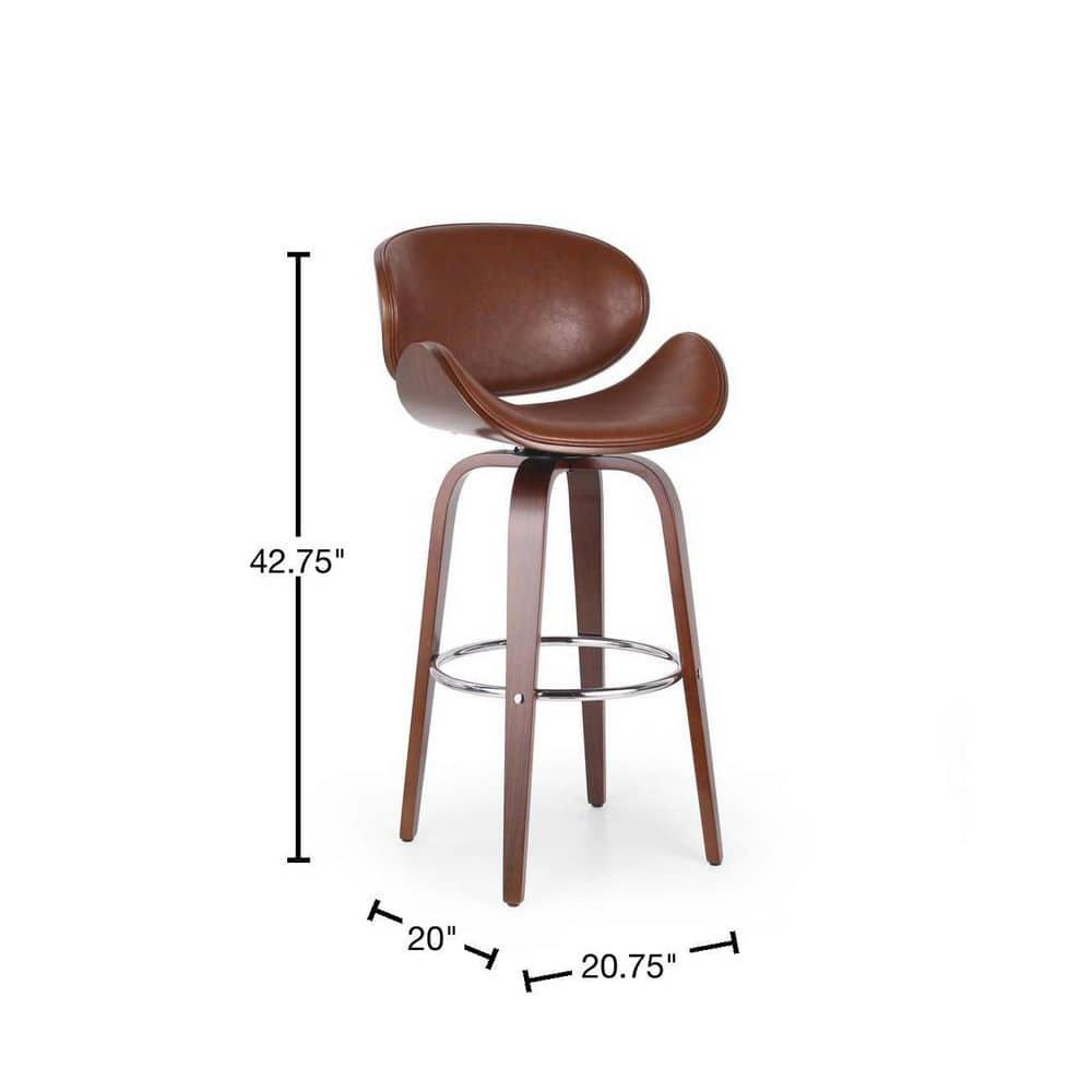 Noble House Cordele Indoor Upholstered Swivel Barstool, Cognac Brown and Walnut