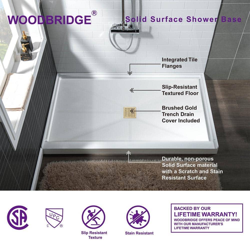 48" W x 36" Solid Surface Single Threshold Shower Pan Base with Drain Assembly & Drain Cover Included, Non-Slip