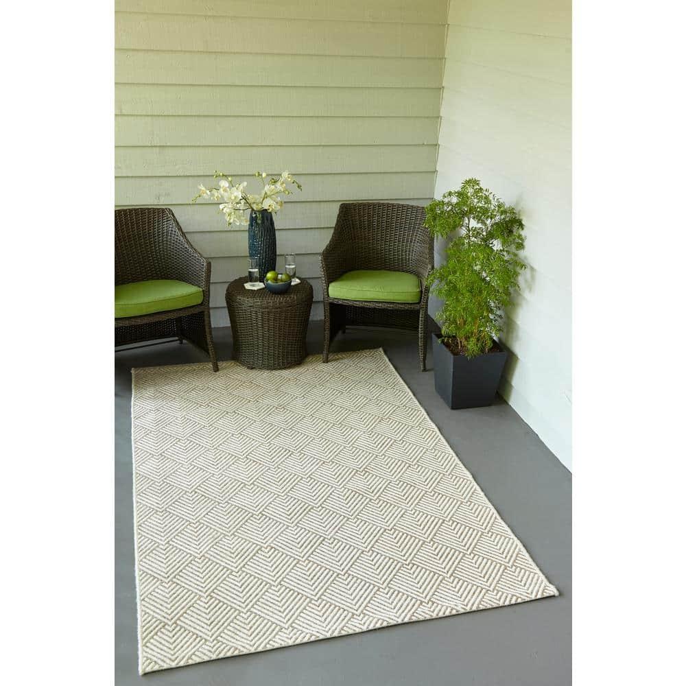 2'7"x7'6" Runner Geometric Loomed Beige - Momeni: Contemporary Indoor Outdoor Low Pile Area Rug