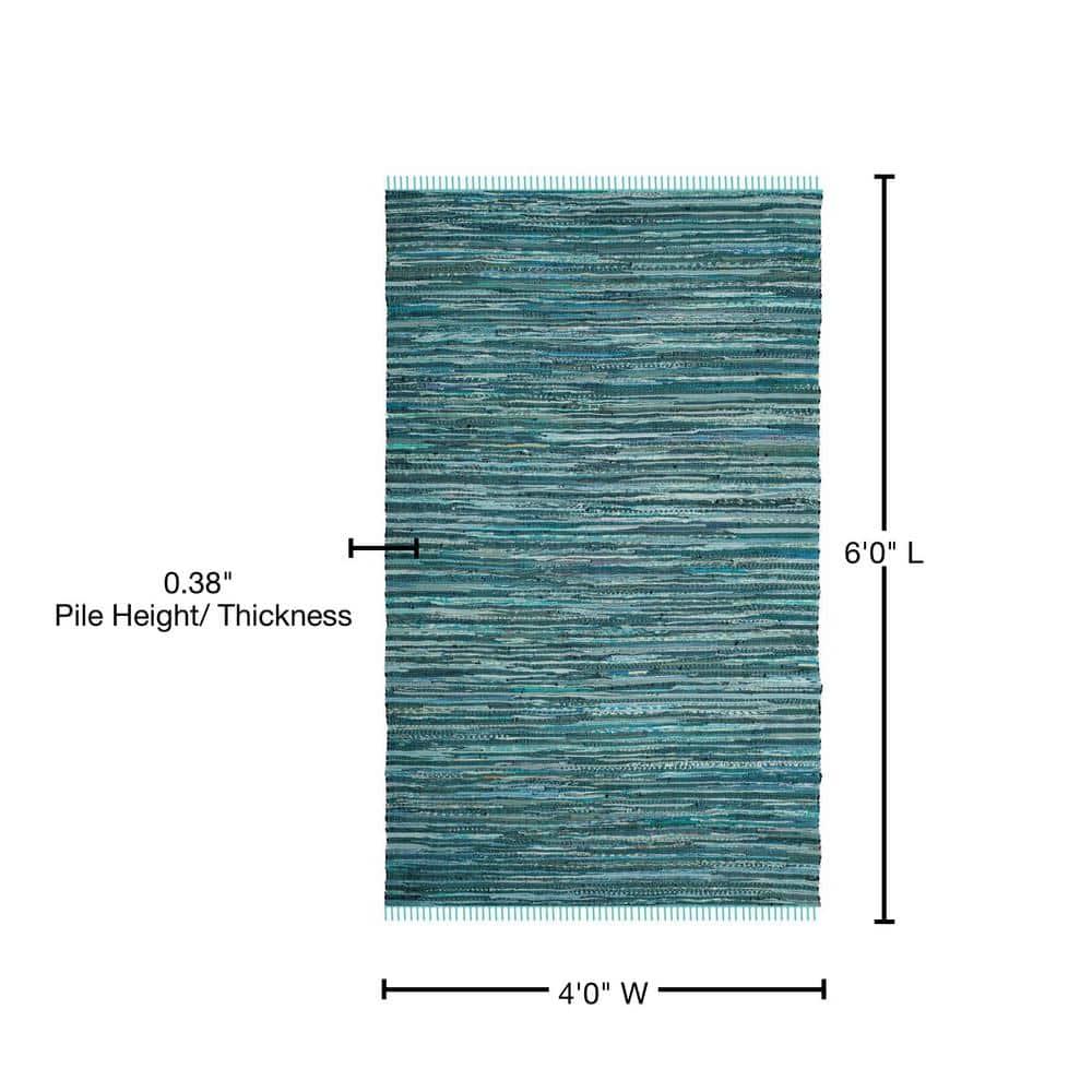 Rag Rug RAR127 Hand Woven Indoor Accent Rug - 4'x6' - Turquoise/Multi - Safavieh