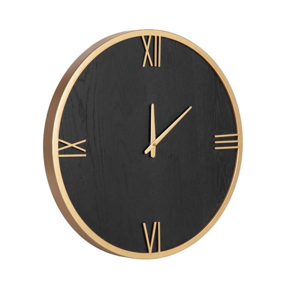 Kate and Laurel Pronte Modern Round Wood and Metal Wall Clock, 22 Inch Diameter, Black and Gold, Decorative Minimal Clock for Bedroom, Entryway, or Living Room Decor