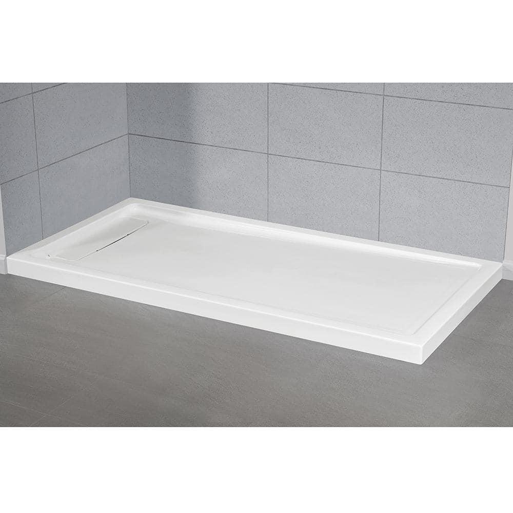 OVE Decors 72" x 36" Rectangle Shower Base Pan, White Acrylic, Hidden Side Drain, Reversible Design