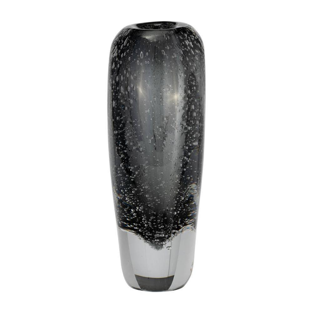 Sagebrook Home Glass, 9"H Ellipse Vase, Smoke, 9"H - 6.0" x 3.0" x 9.0"