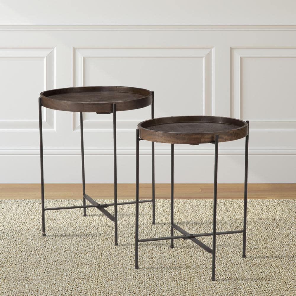 Set of 2 Capri Round Accent Tables Mango Wood with Iron Base - Steve Silver Co.