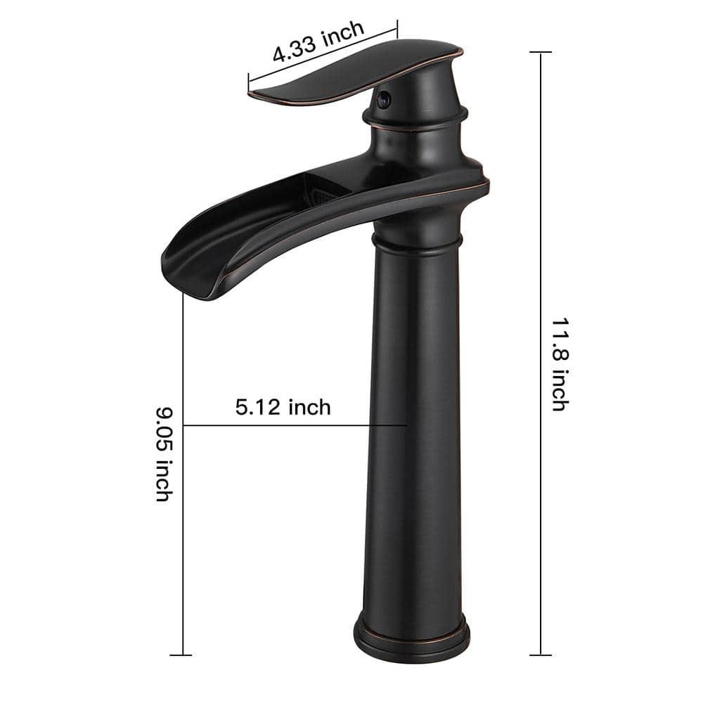 Waterfall Single Hole Single Handle Vessel Sink Faucet With Drain Assembly in Oil Rubbed Bronze