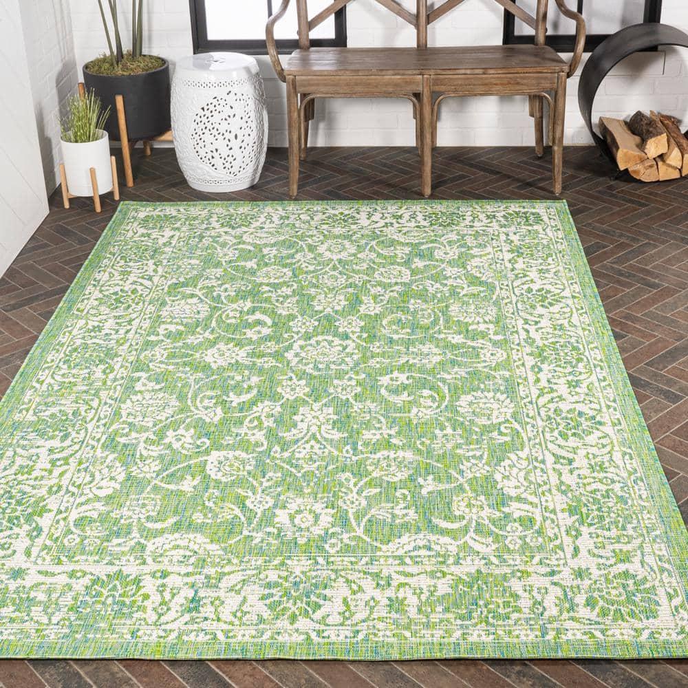 9' x 12' Tela Bohemian Textured Weave Floral Indoor/Outdoor Area Rug, Cream/Green - JONATHAN Y