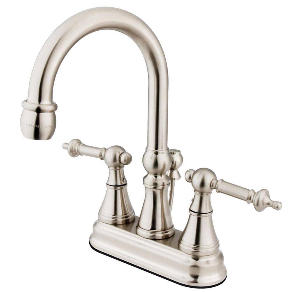 Two Handles Brushed Nickel Bathroom Faucet 3 Hole Sink Faucet with Overflow Pop up Drain, 360° Swivel Spout 4 Inch Centerset Lavatory Faucet Without Water Supply Lines,F-4501-BN