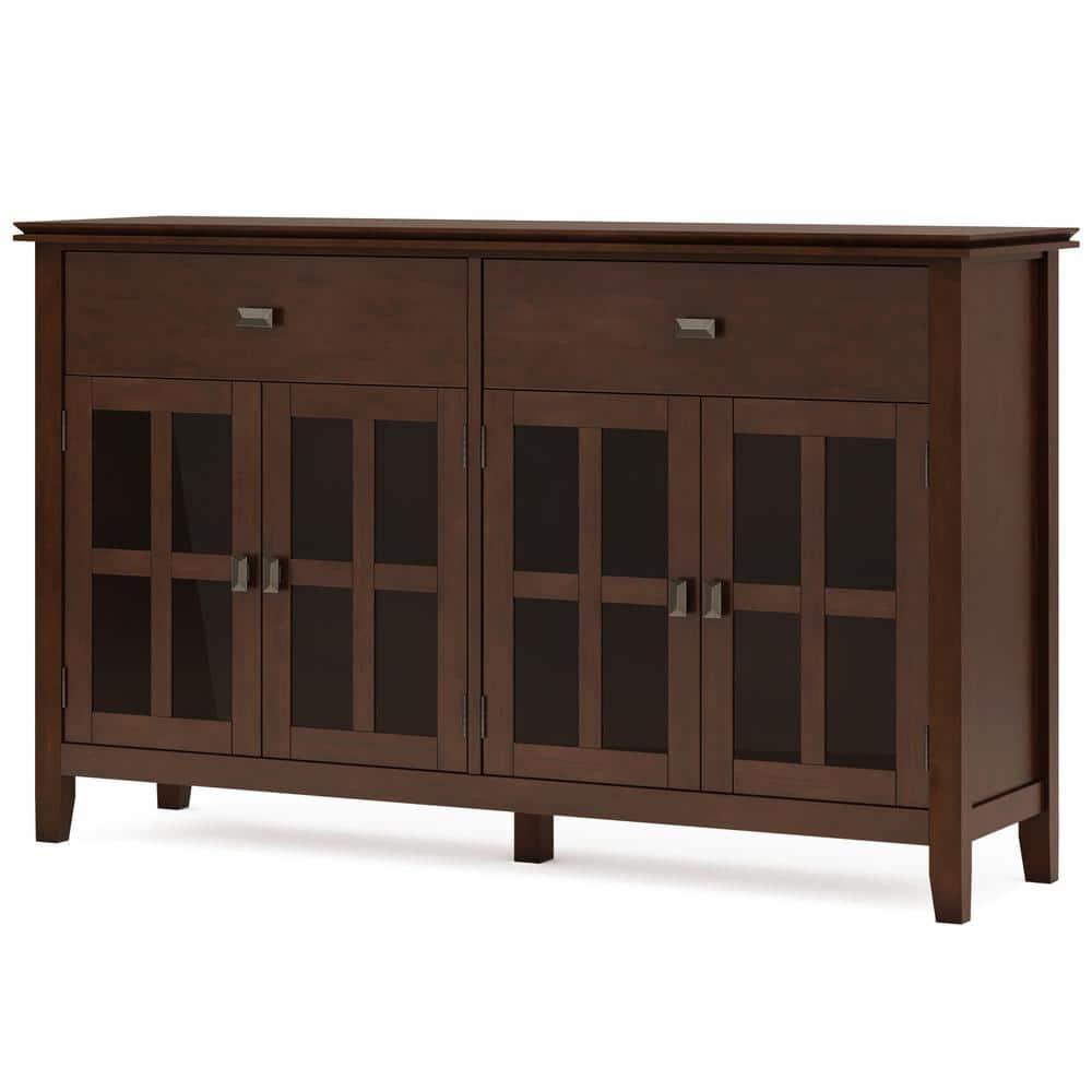 Simpli Home Artisan 60"W Solid Wood Sideboard Buffet with and Tempered Glass Doors and 3 Drawers