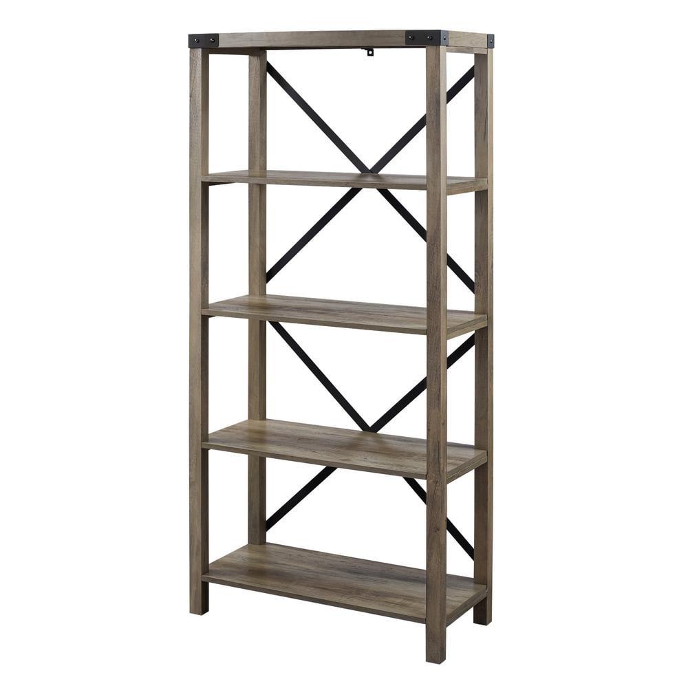64" Farmhouse Metal X Bookcase - Gray Wash