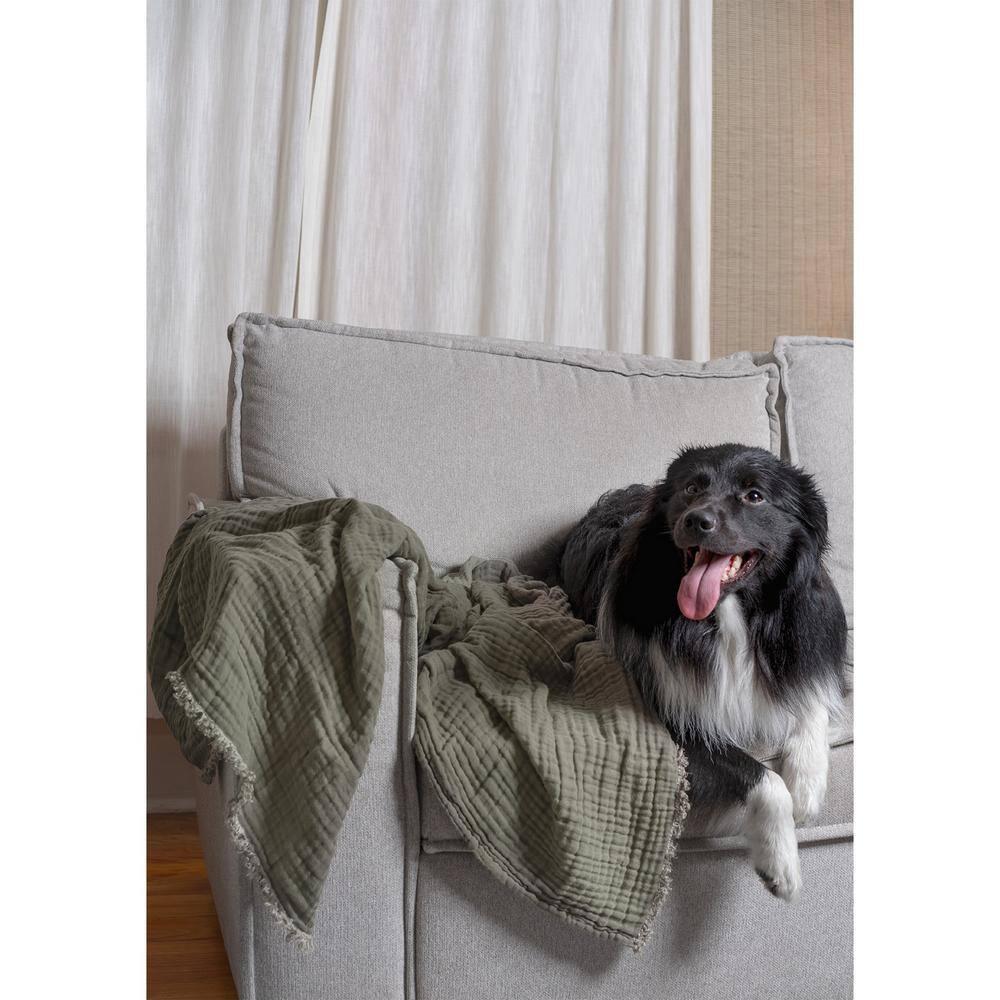 50"x60" Two Toned Organic Throw Blanket Olive Green - Truly Soft: GOTS Certified, Reversible, Fringe Edge