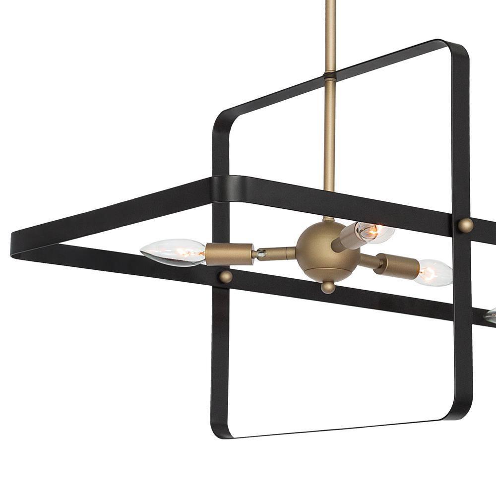 Vanity Art  6 - Light Kitchen Island Linear Pendant, Modern Hanging Lighting, Ceiling Lights Fixtures for Dining Room Living Room, Kitchen, Classic Black/Contemporary Brass Dust, 22706BK-BD