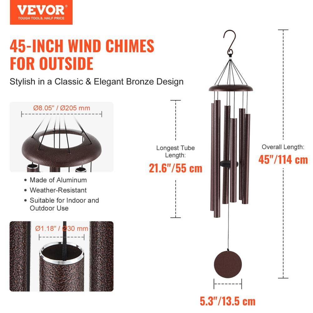 VEVOR 45" Memorial Wind Chimes for Outside - Professional Deep Tone Gift for Mother's Day, Father's Day, Birthdays, D Key Tuned Outdoor Chimes with Bronze Finish, Sympathy Gift for Loss of Loved One
