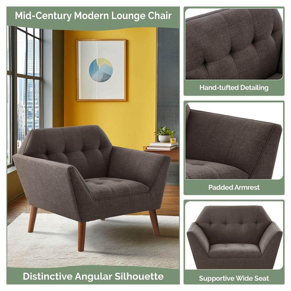 Newport Lounge Chair Charcoal - Ink+Ivy: Mid-Century Modern, Button Tufted, Wood Legs