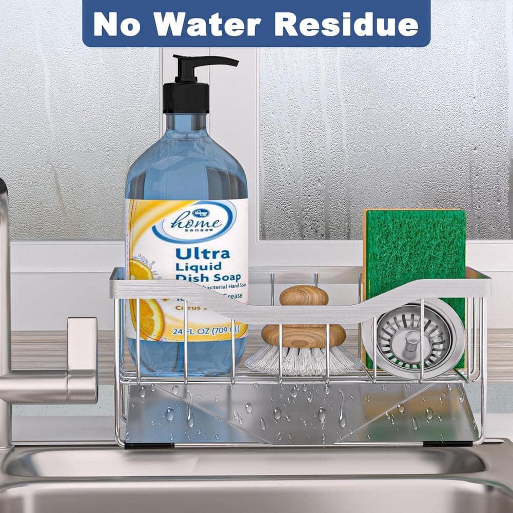 WKING Stainless Steel Sponge Holder For Kitchen Sink, Rustproof 304 Sink Caddy Organizer With Automatic Drainage, Space-Saving Design For Sponges, Soap Dispenser, Brush & Towel (Silver)
