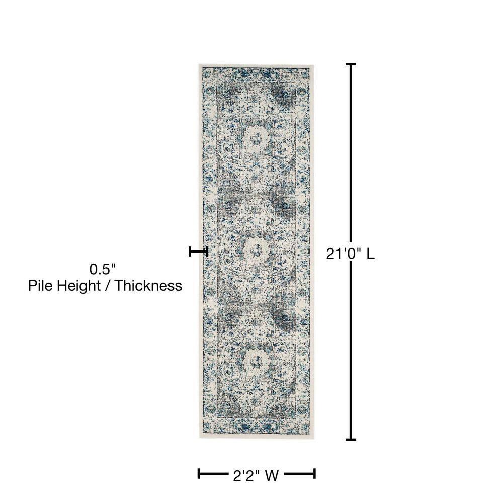 Evoke EVK220 Power Loomed Runner Rug - Ivory/Grey - 2'2"x21' - Safavieh.