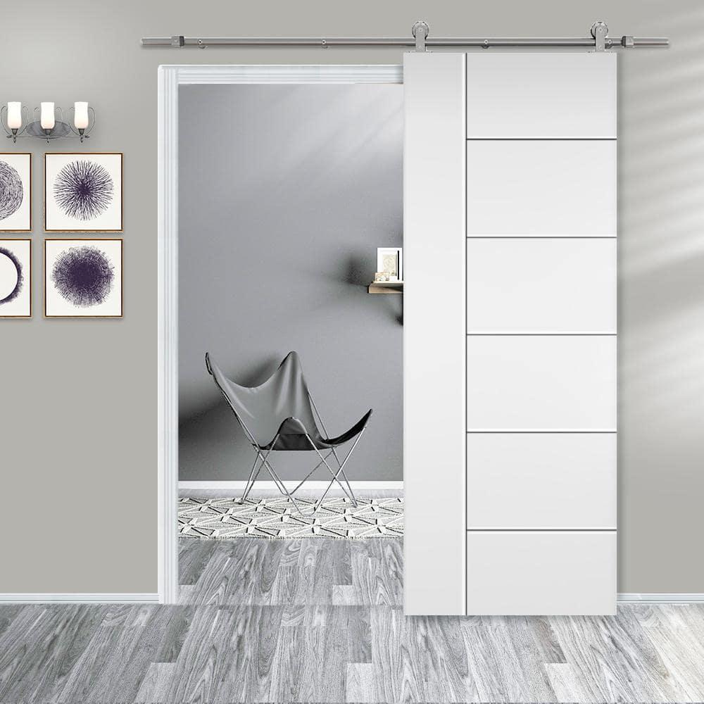 Calhome Hollow Paneled Painted with Installation Hardware Kit Barn Door