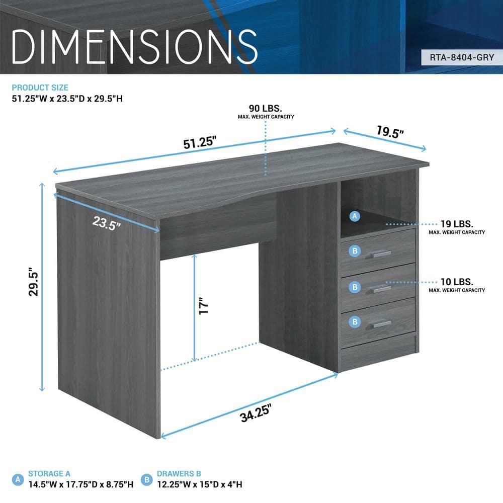Classic Computer Desk with Multiple Drawers Gray - Techni Mobili: Office Workstation, Laminated Particle Board