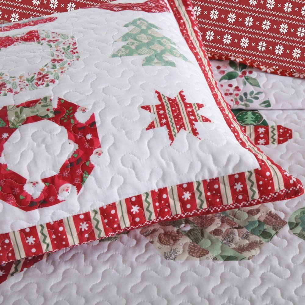 MarCielo 3 Pcs Christmas Quilt Bedspread Set Candy Red BY205