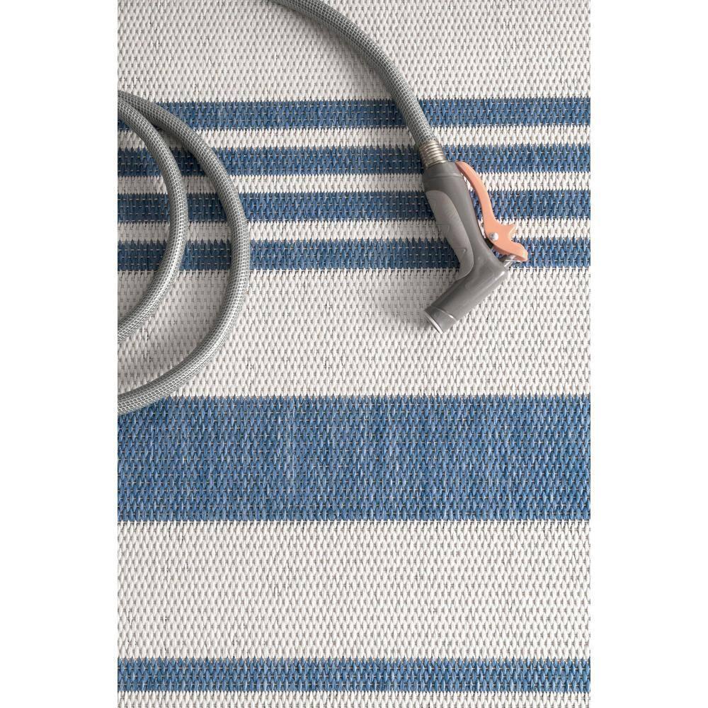 Nuloom Robin Striped 10x13 Indoor/Outdoor Area Rug for Living Room Patio Deck Front Porch Kitchen, Blue/Ivory