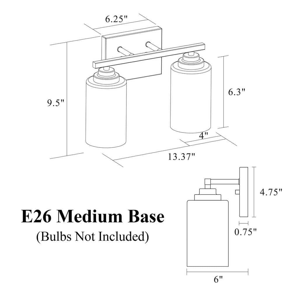 Kawoti  2-Light Dimmable Bathroom Vanity Light with Clear Glass Shade Black