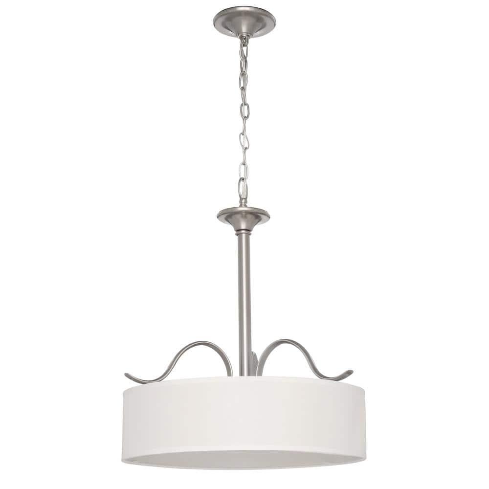 Progress Lighting Inspire 3-Light Inverted Pendant, Brushed Nickel, Off-White Linen Shade