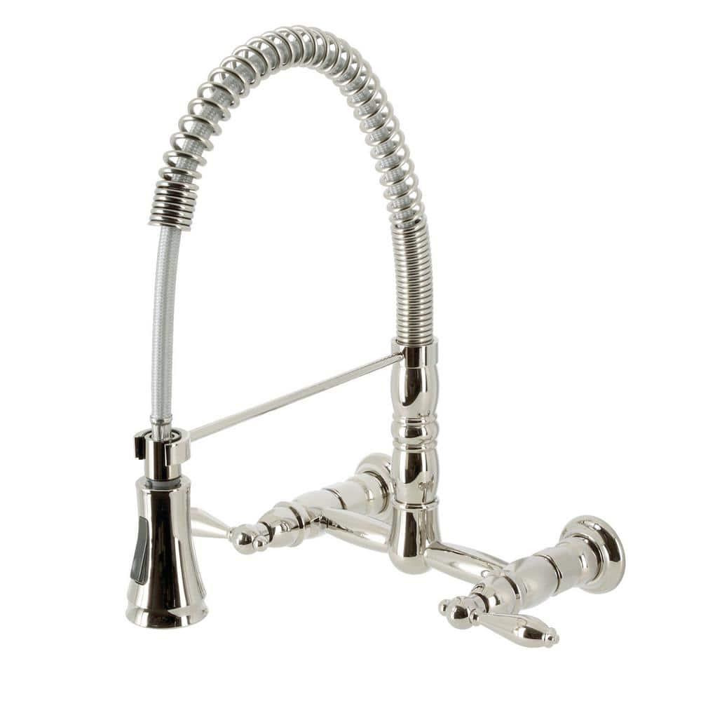Kingston Brass Heritage Double-Handle 2-Hole Wall-Mount Pre-Rinse Bridge Kitchen Faucet & Reviews | Wayfair