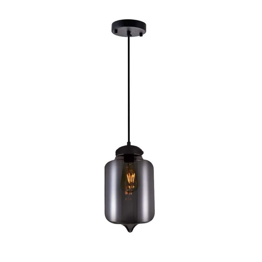 CWI Lighting Glass 1 Light Contemporary Metal Mini Pendant in Black/Smoke