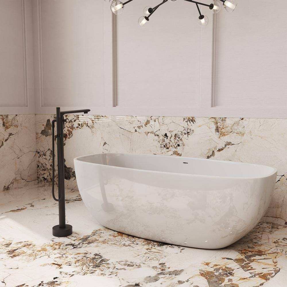 mondawe Single Handle Floor Mounted Freestanding Tub Filler with Diverter MDLT0054-MB