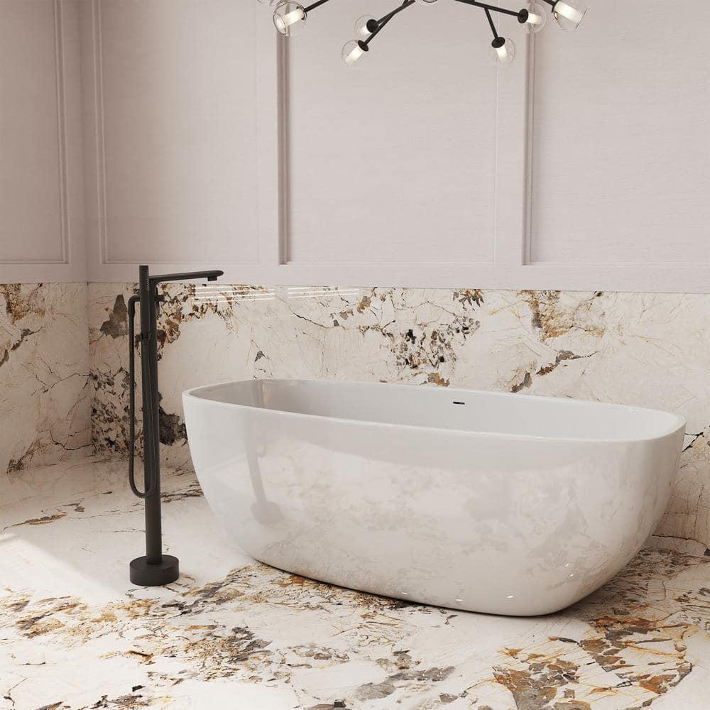 mondawe Single Handle Floor Mounted Freestanding Tub Filler with Diverter MDLT0054-MB