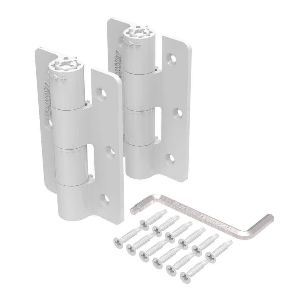 White Aluminum Self-Closing Butterfly Gate Hinges, 2-Pack