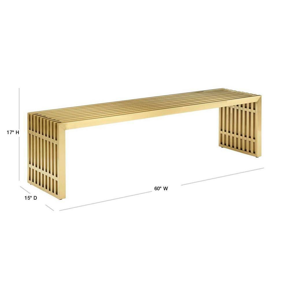 Elegant Gridiron 60'' Gold Stainless Steel Bedroom Bench