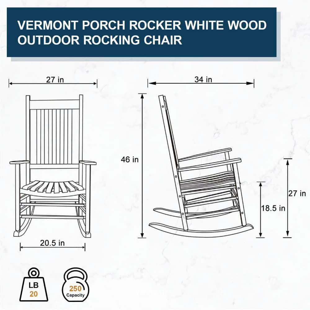 Shine Company Vermont Porch Rocker, High Back Wood Rocking Chair, Black