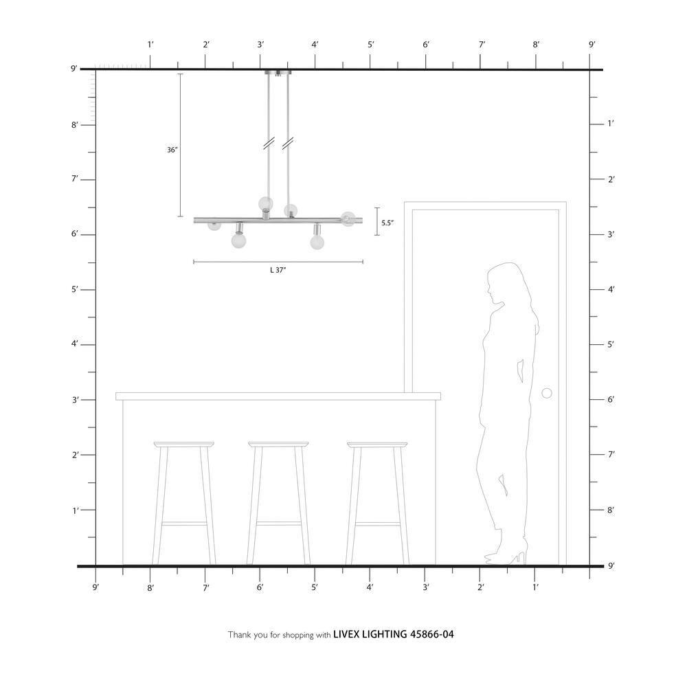 Livex Lighting - Bannister - 6 Light Linear Chandelier in Mid Century Modern