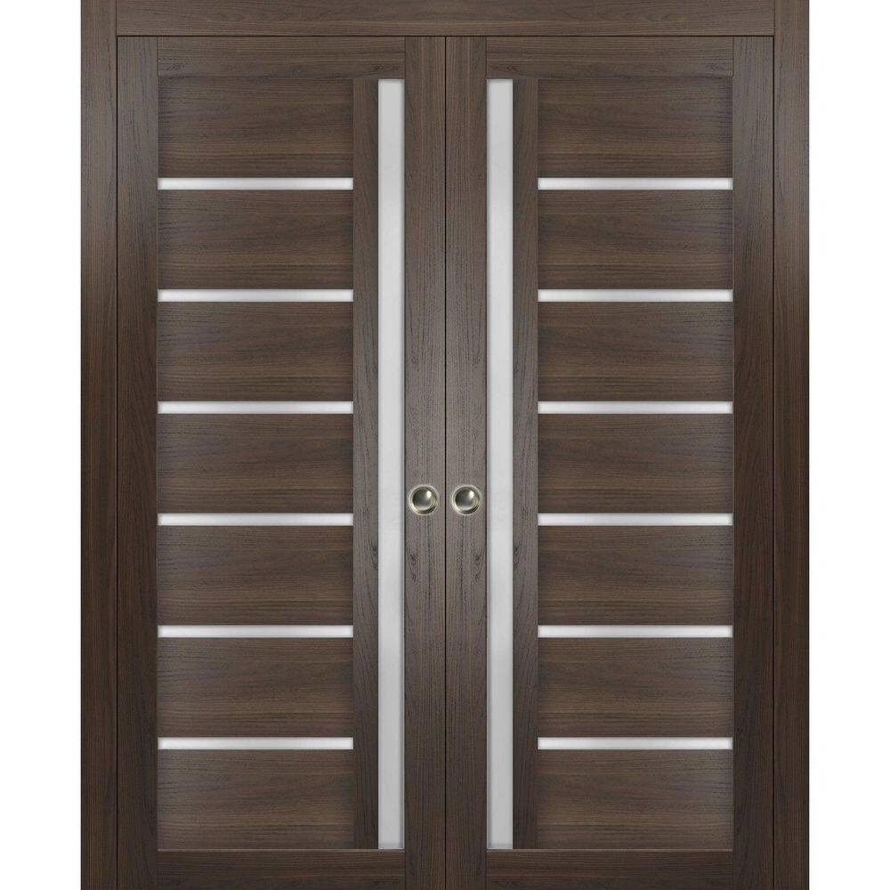 SARTODOORS Quadro Frosted Glass Paneled Wood Sliding Closet Brown Doors