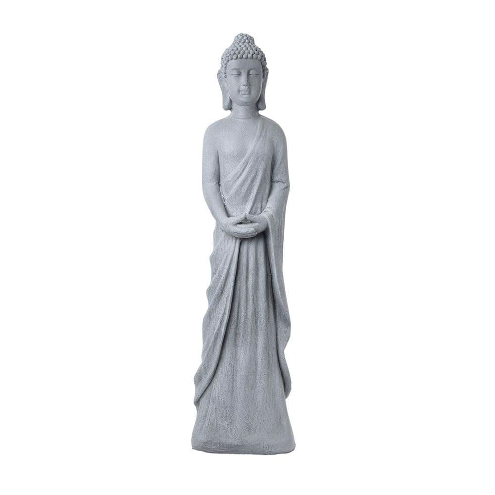 32" Magnesium Oxide Standing Buddha Statue Gray - Alpine Corporation: Outdoor Decor, Garden Accent